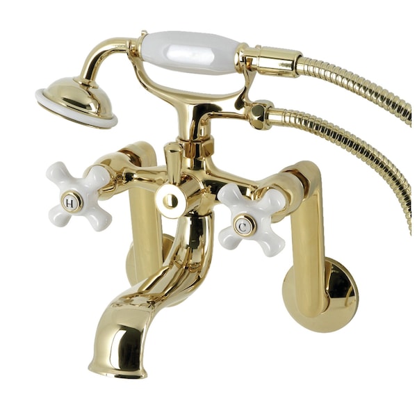 Kingston Brass Tub Wall Mount Clawfoot Tub Faucet with Hand Shower, Polished Brass KS229PXPB - main